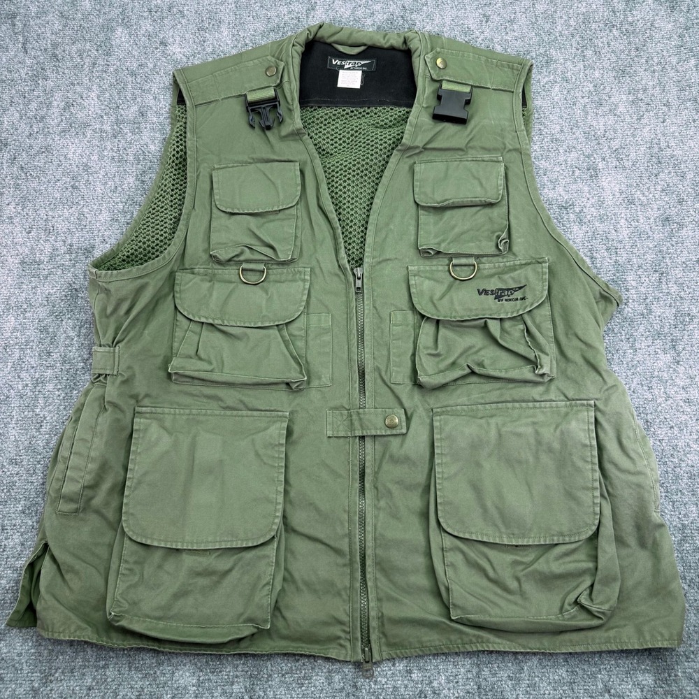 Vintage Nikon Vestrap Photographer Vest Mens EL XL Olive Green Camera Cargo Mesh